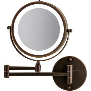 OVENTE Wall Mounted Lighted Makeup Mirror, 9″ Double Sided 1X/10X Magnifying Vanity Mirror for Bathroom with LED Lights, Cordless, 360° Rotation and 13″ Extendable Arm, Polished Chrome MFW85CH1X10X(Antique Bronze)