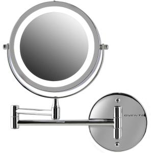 OVENTE Wall Mounted Lighted Makeup Mirror, 9″ Double Sided 1X/10X Magnifying Vanity Mirror for Bathroom with LED Lights, Cordless, 360° Rotation and 13″ Extendable Arm, Polished Chrome MFW85CH1X10X(Polished Chrome)