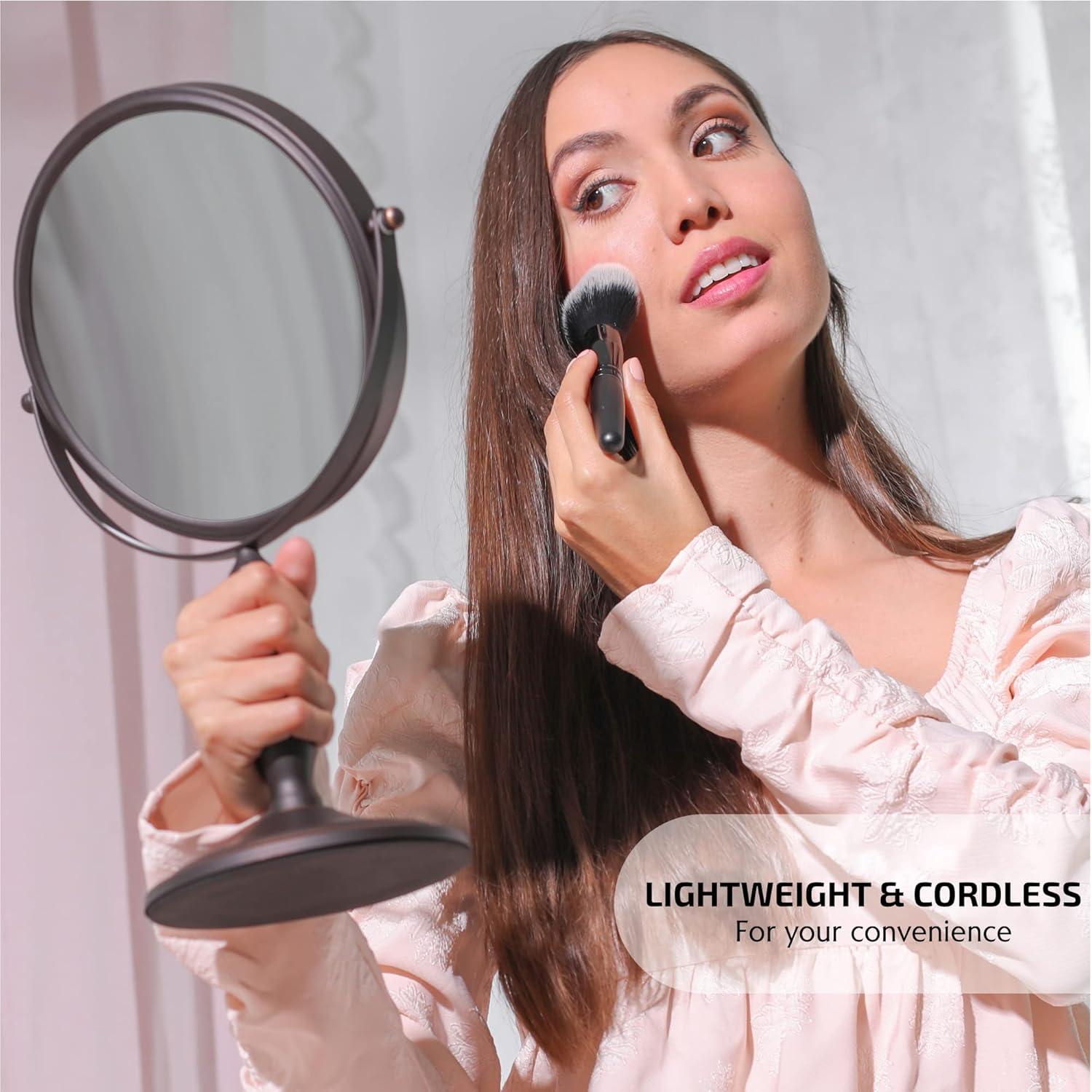 imageOVENTE 8 Tabletop Makeup Mirror with 1X7X Magnification 360 Swivel Design and DoubleSided FreeStanding Vanity Mirror Perfect for Dresser Bedroom and Office Desk Antique Bronze MNLAT80ABZ1X7XAntique Bronze