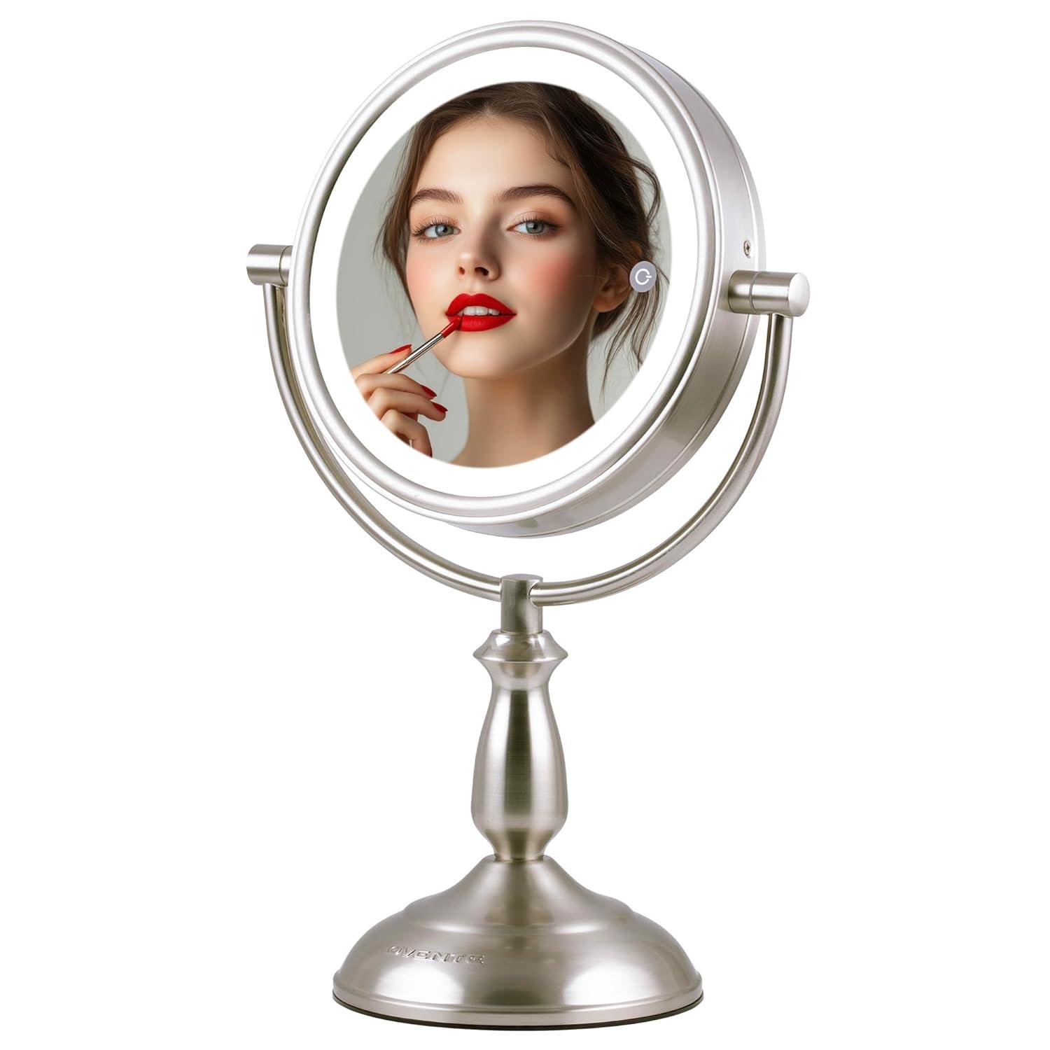 imageOVENTE 8 Tabletop Makeup Mirror with 1X7X Magnification 360 Swivel Design and DoubleSided FreeStanding Vanity Mirror Perfect for Dresser Bedroom and Office Desk Antique Bronze MNLAT80ABZ1X7XNickel Brushed