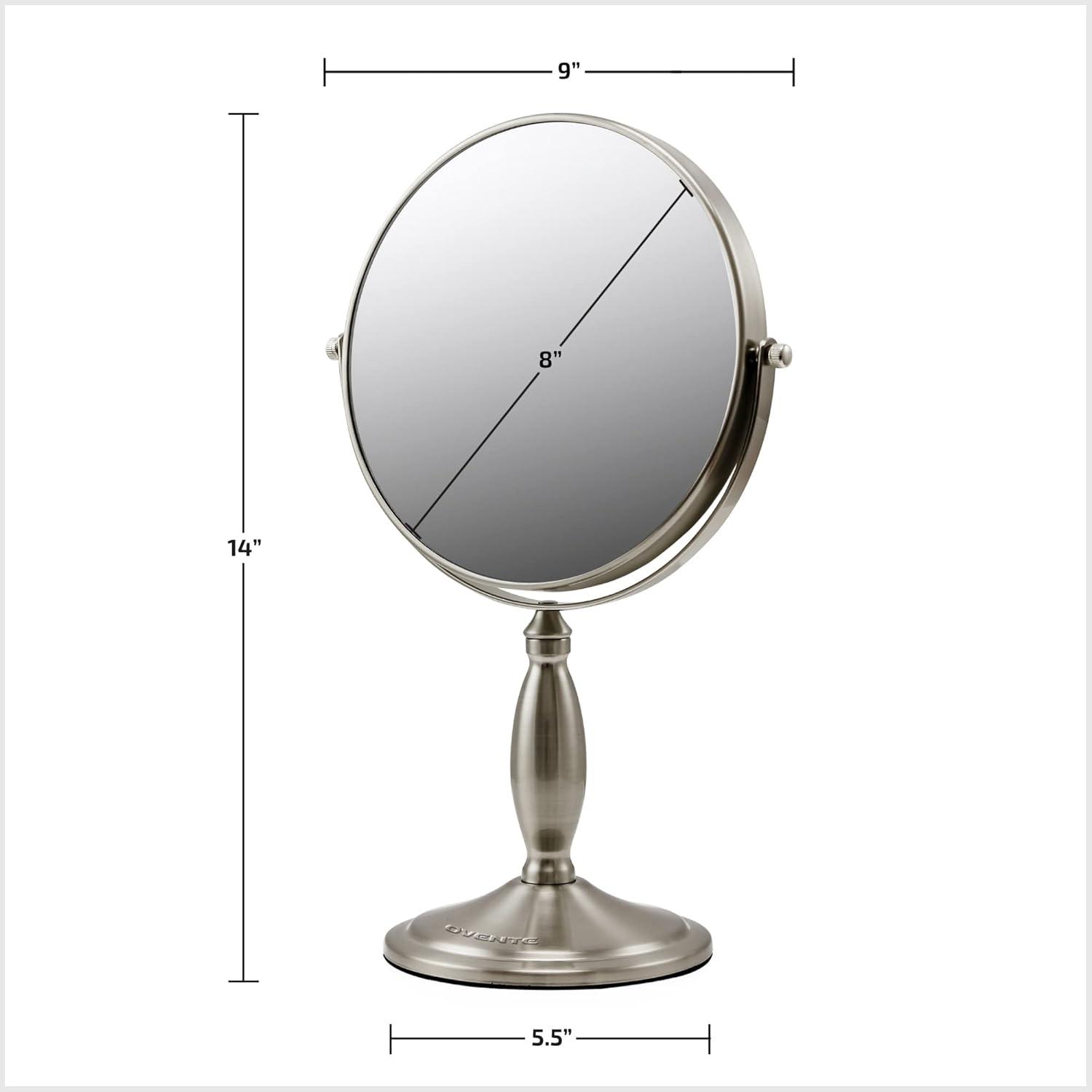 imageOVENTE 8 Tabletop Makeup Mirror with 1X7X Magnification 360 Swivel Design and DoubleSided FreeStanding Vanity Mirror Perfect for Dresser Bedroom and Office Desk Antique Bronze MNLAT80ABZ1X7XNickel Brushed