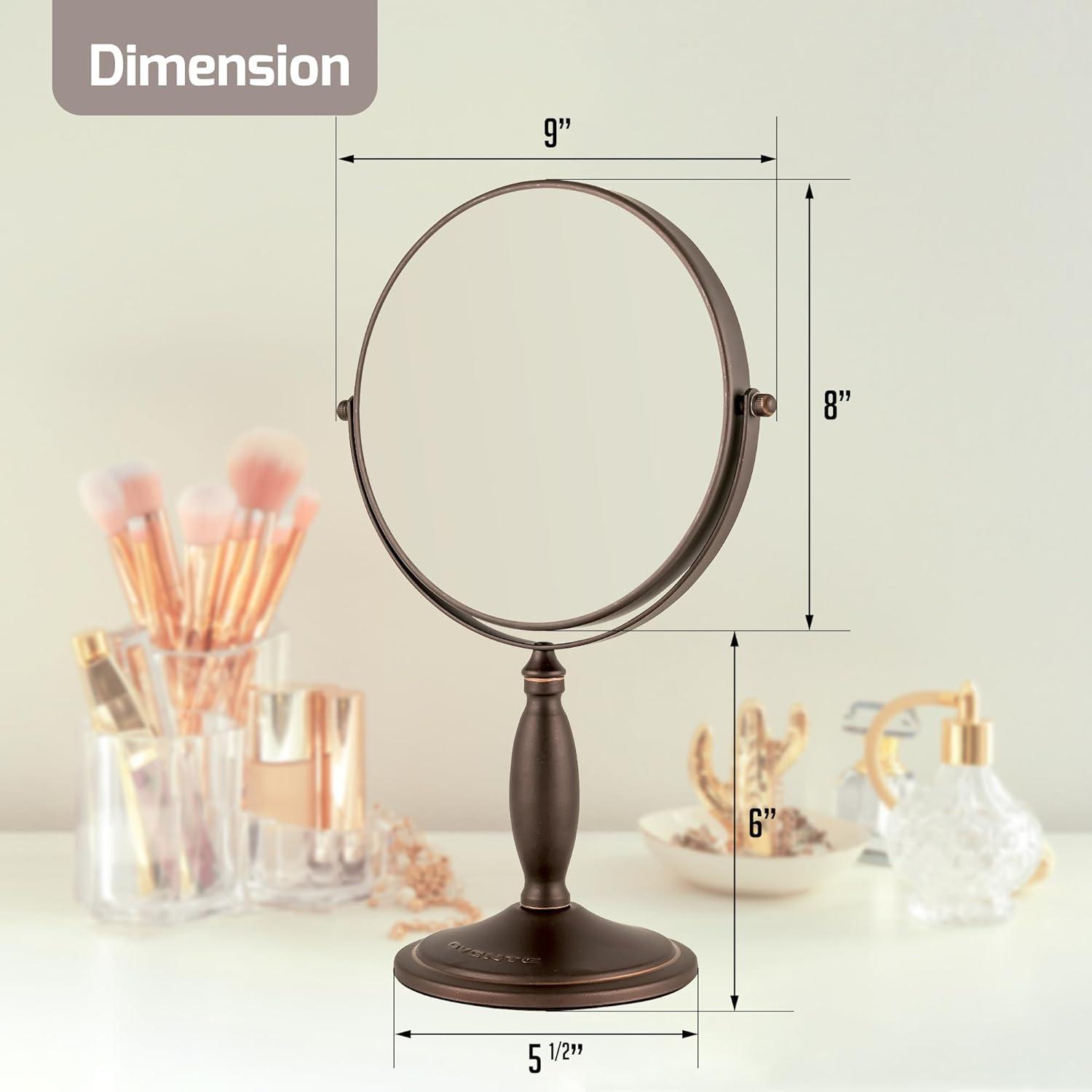 imageOVENTE 8 Tabletop Makeup Mirror with 1X7X Magnification 360 Swivel Design and DoubleSided FreeStanding Vanity Mirror Perfect for Dresser Bedroom and Office Desk Antique Bronze MNLAT80ABZ1X7XAntique Bronze