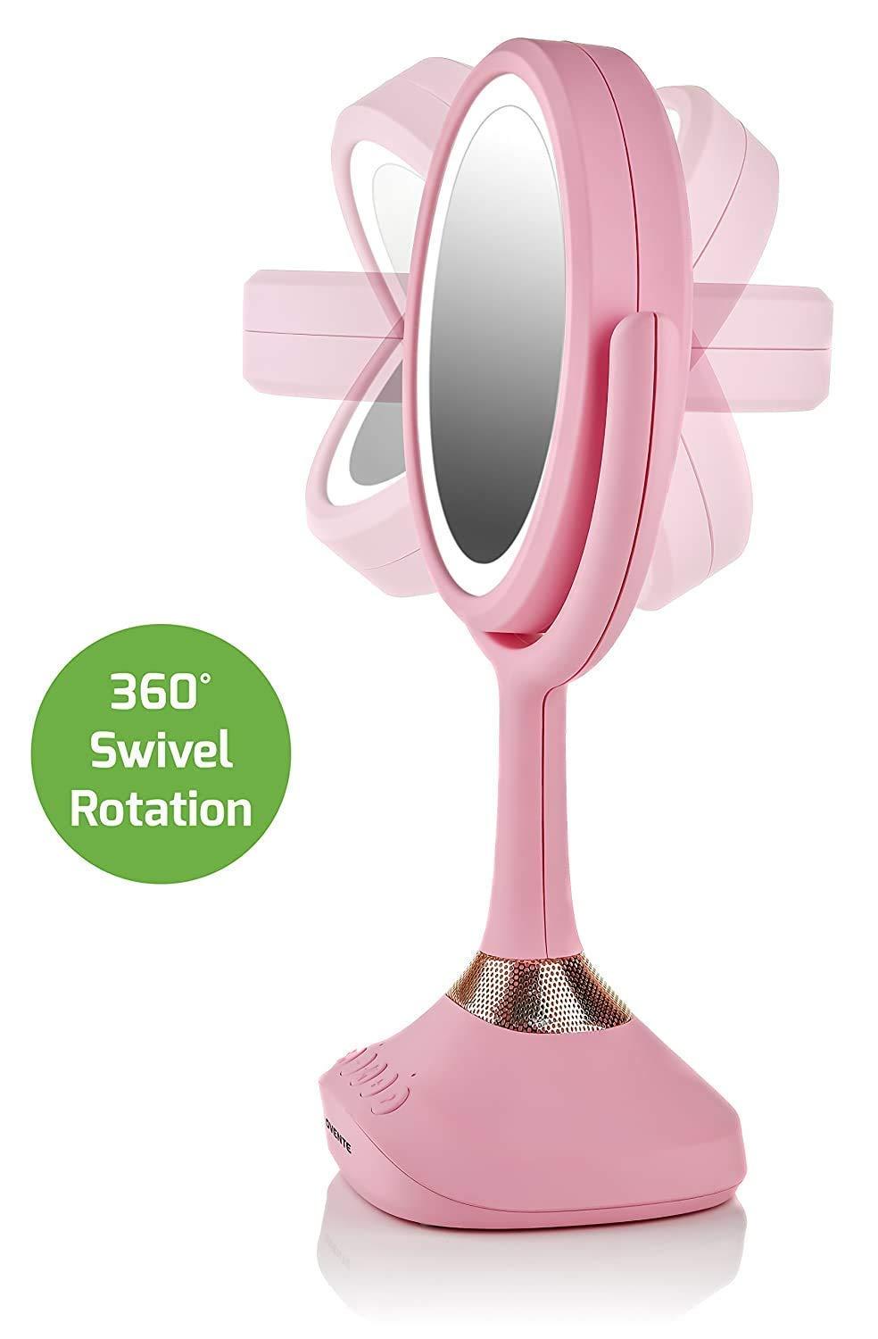 imageOVENTE 8 Tabletop Makeup Mirror with 1X7X Magnification 360 Swivel Design and DoubleSided FreeStanding Vanity Mirror Perfect for Dresser Bedroom and Office Desk Antique Bronze MNLAT80ABZ1X7XBaby Pink