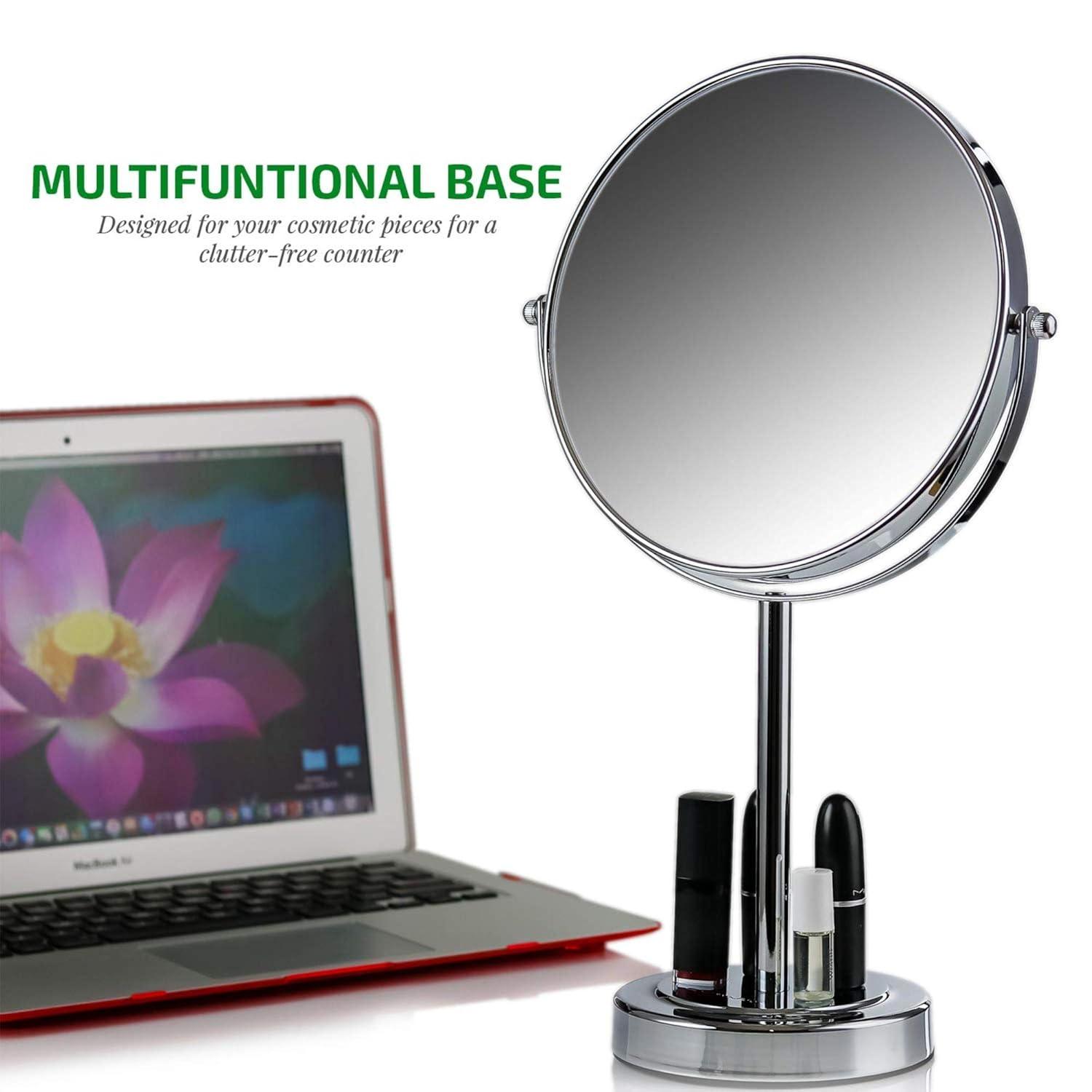 imageOVENTE 8 Tabletop Makeup Mirror with 1X7X Magnification 360 Swivel Design and DoubleSided FreeStanding Vanity Mirror Perfect for Dresser Bedroom and Office Desk Antique Bronze MNLAT80ABZ1X7XPolished Chrome