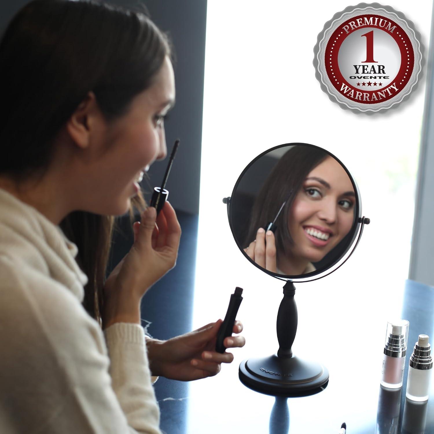 imageOVENTE 8 Tabletop Makeup Mirror with 1X7X Magnification 360 Swivel Design and DoubleSided FreeStanding Vanity Mirror Perfect for Dresser Bedroom and Office Desk Antique Bronze MNLAT80ABZ1X7XAntique Bronze