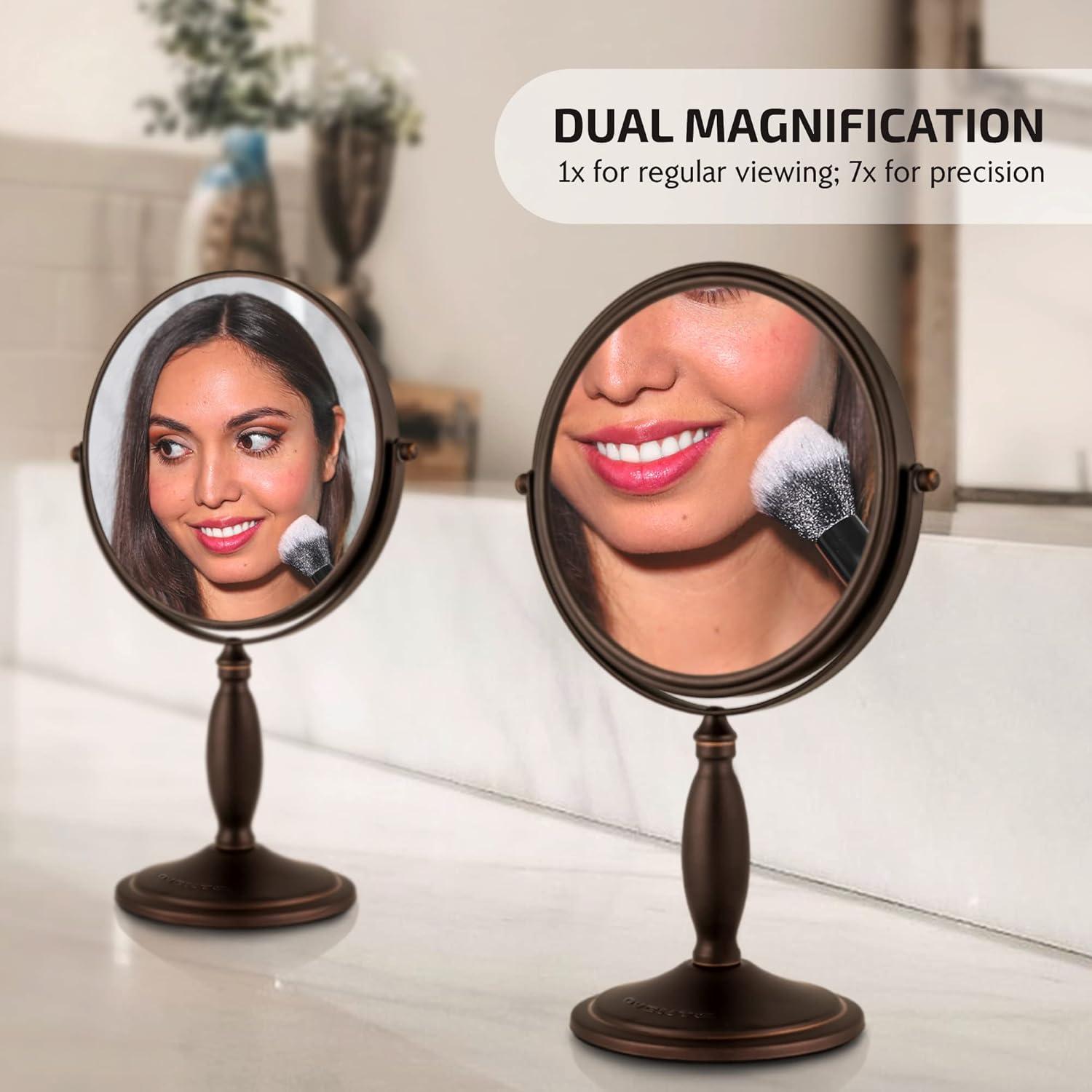 imageOVENTE 8 Tabletop Makeup Mirror with 1X7X Magnification 360 Swivel Design and DoubleSided FreeStanding Vanity Mirror Perfect for Dresser Bedroom and Office Desk Antique Bronze MNLAT80ABZ1X7XAntique Bronze