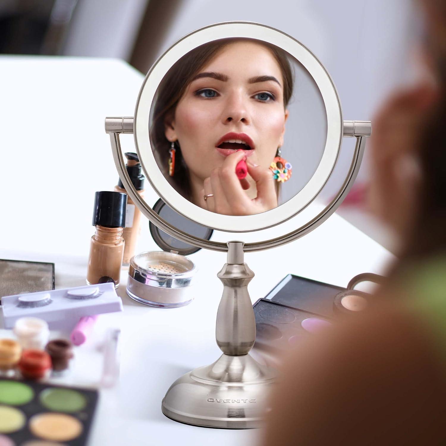 imageOVENTE 8 Tabletop Makeup Mirror with 1X7X Magnification 360 Swivel Design and DoubleSided FreeStanding Vanity Mirror Perfect for Dresser Bedroom and Office Desk Antique Bronze MNLAT80ABZ1X7XNickel Brushed