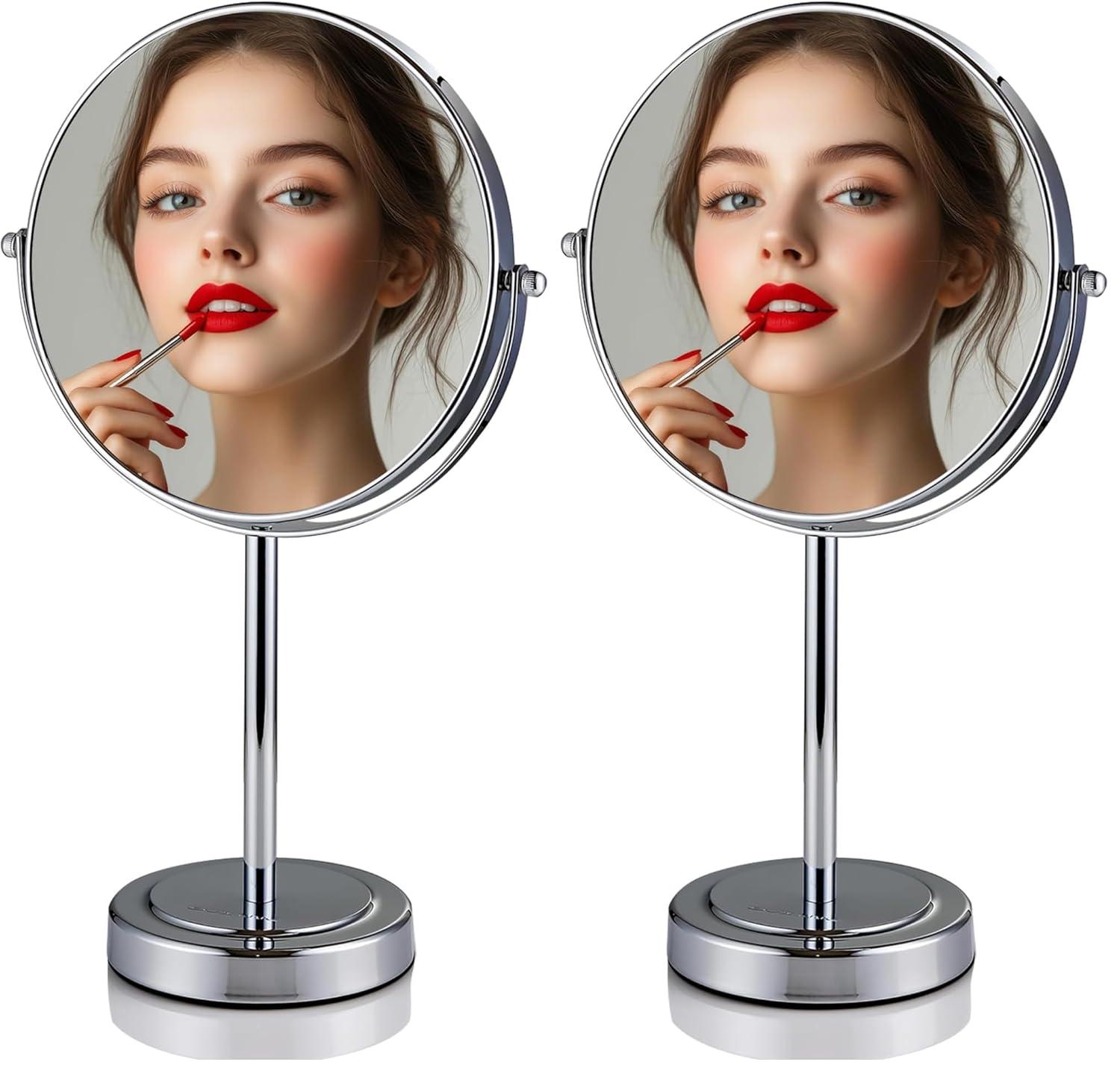 imageOVENTE 8 Tabletop Makeup Mirror with 1X7X Magnification 360 Swivel Design and DoubleSided FreeStanding Vanity Mirror Perfect for Dresser Bedroom and Office Desk Antique Bronze MNLAT80ABZ1X7XPolished Chrome