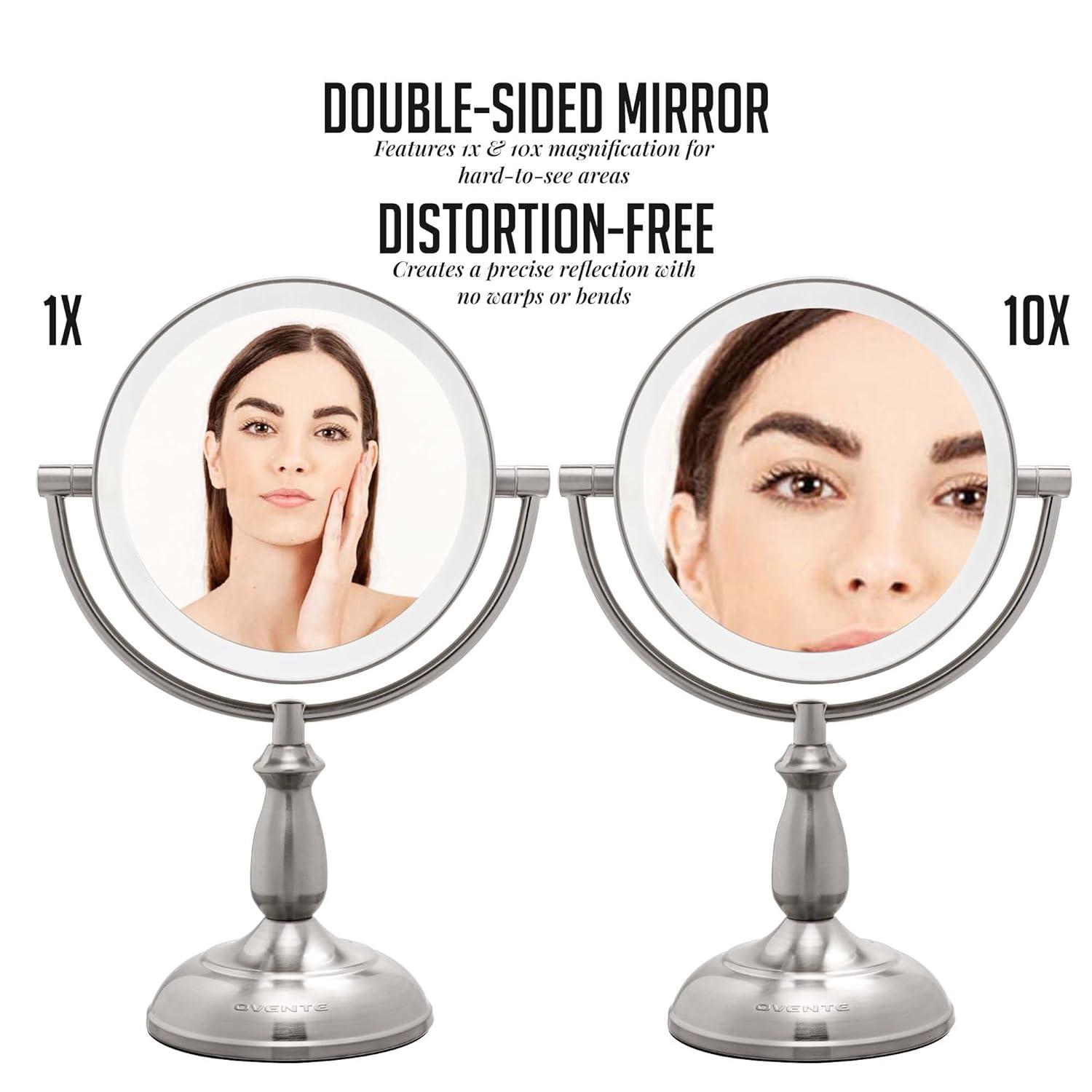 imageOVENTE 8 Tabletop Makeup Mirror with 1X7X Magnification 360 Swivel Design and DoubleSided FreeStanding Vanity Mirror Perfect for Dresser Bedroom and Office Desk Antique Bronze MNLAT80ABZ1X7XNickel Brushed