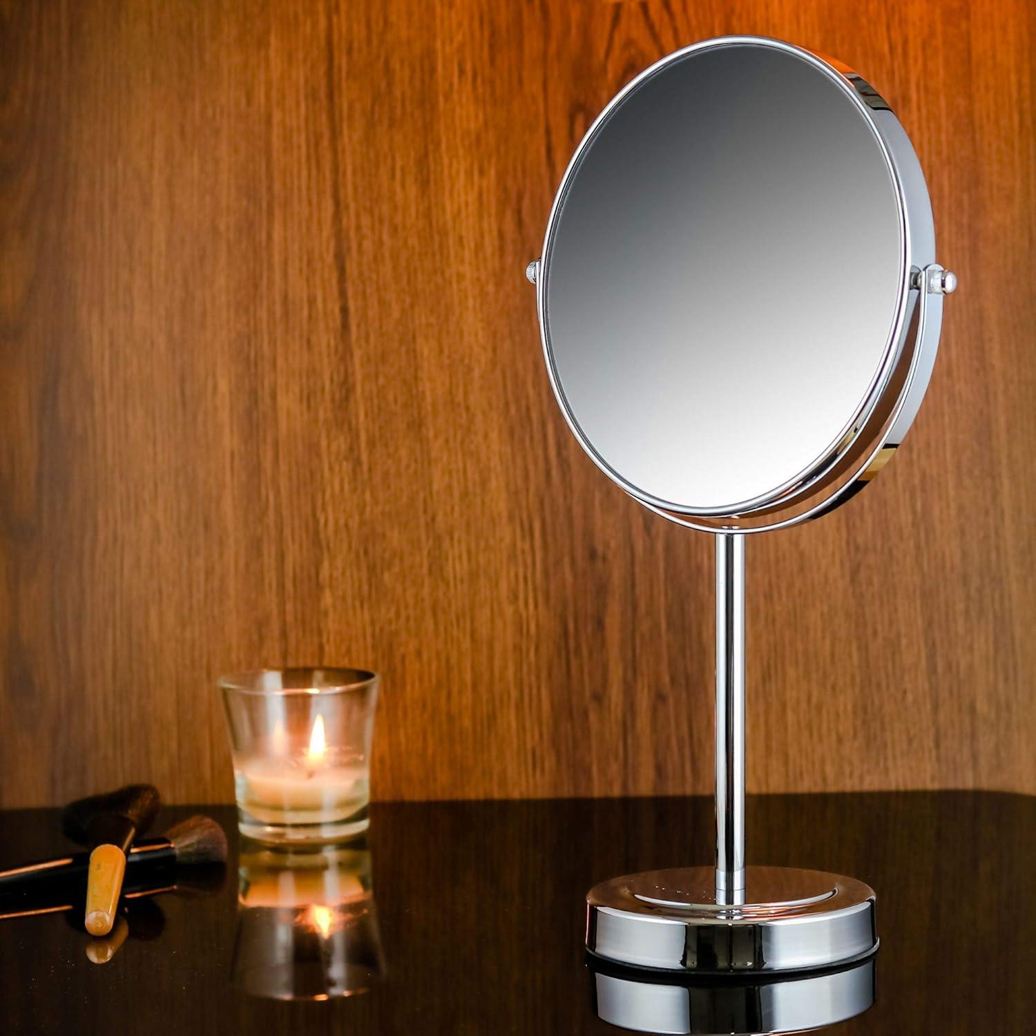 imageOVENTE 8 Tabletop Makeup Mirror with 1X7X Magnification 360 Swivel Design and DoubleSided FreeStanding Vanity Mirror Perfect for Dresser Bedroom and Office Desk Antique Bronze MNLAT80ABZ1X7XPolished Chrome