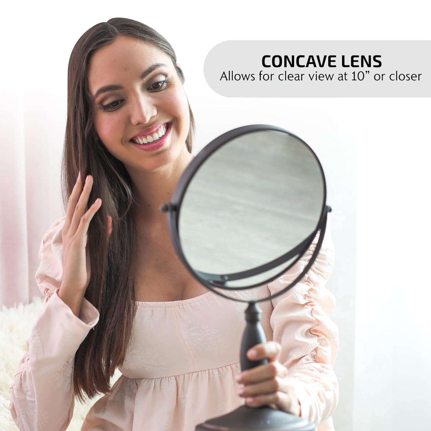 imageOVENTE 8 Tabletop Makeup Mirror with 1X7X Magnification 360 Swivel Design and DoubleSided FreeStanding Vanity Mirror Perfect for Dresser Bedroom and Office Desk Antique Bronze MNLAT80ABZ1X7XAntique Bronze
