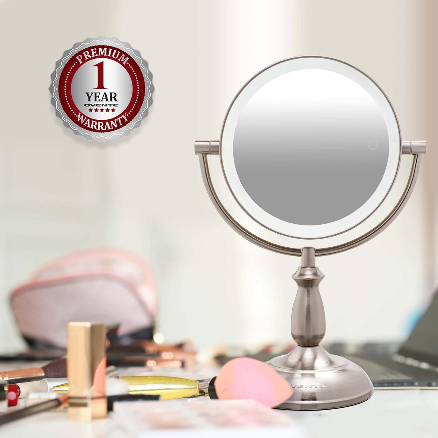 imageOVENTE 8 Tabletop Makeup Mirror with 1X7X Magnification 360 Swivel Design and DoubleSided FreeStanding Vanity Mirror Perfect for Dresser Bedroom and Office Desk Antique Bronze MNLAT80ABZ1X7XNickel Brushed