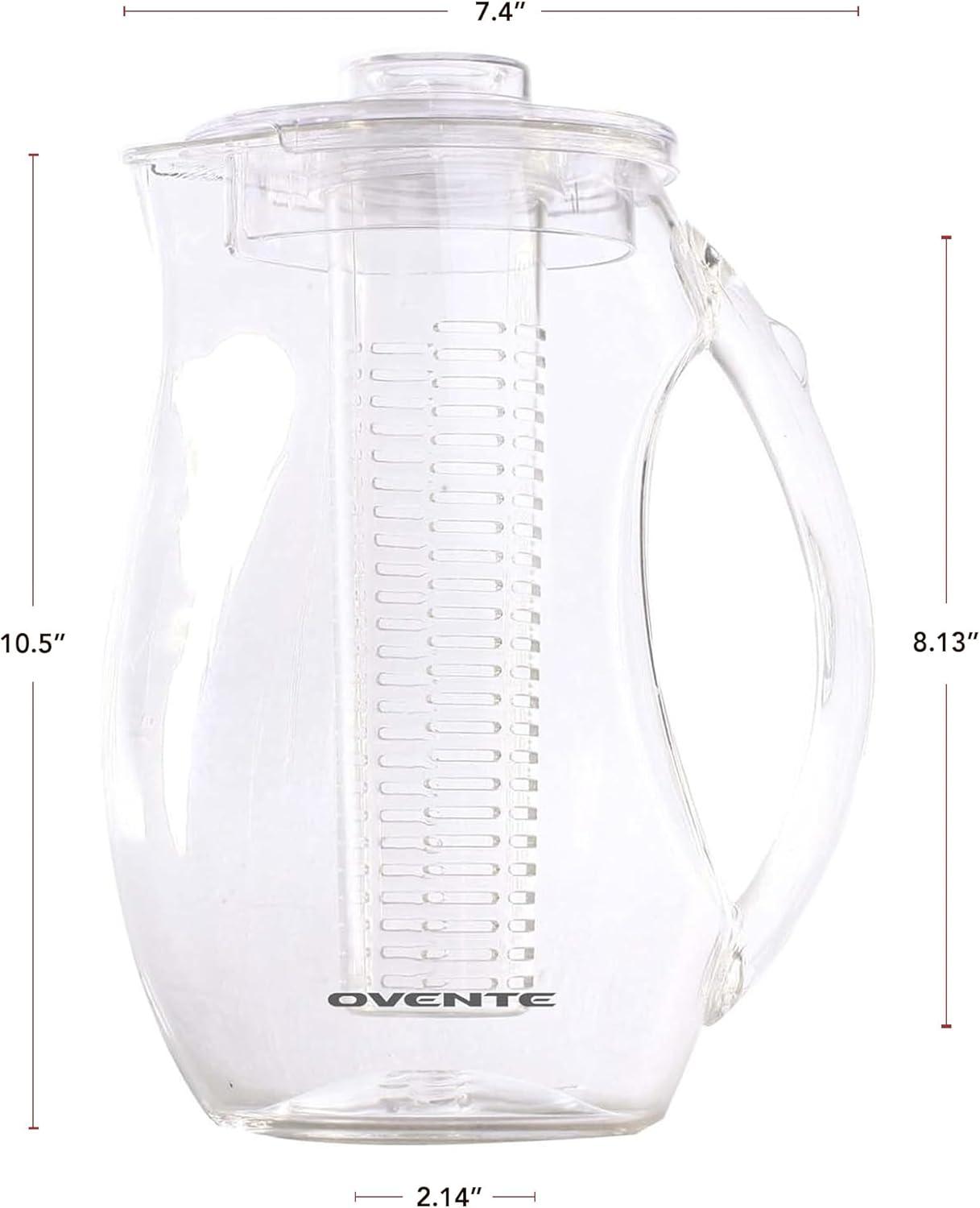 imageOVENTE Fruit Infusion Water Pitcher 25L85Oz with Removable Lid and Infuser Rod BPAFree Shatterproof Acrylic Beverage Jug for FlavorInfused Drinks Lemonade Juice and Iced Tea Clear PIA0852C