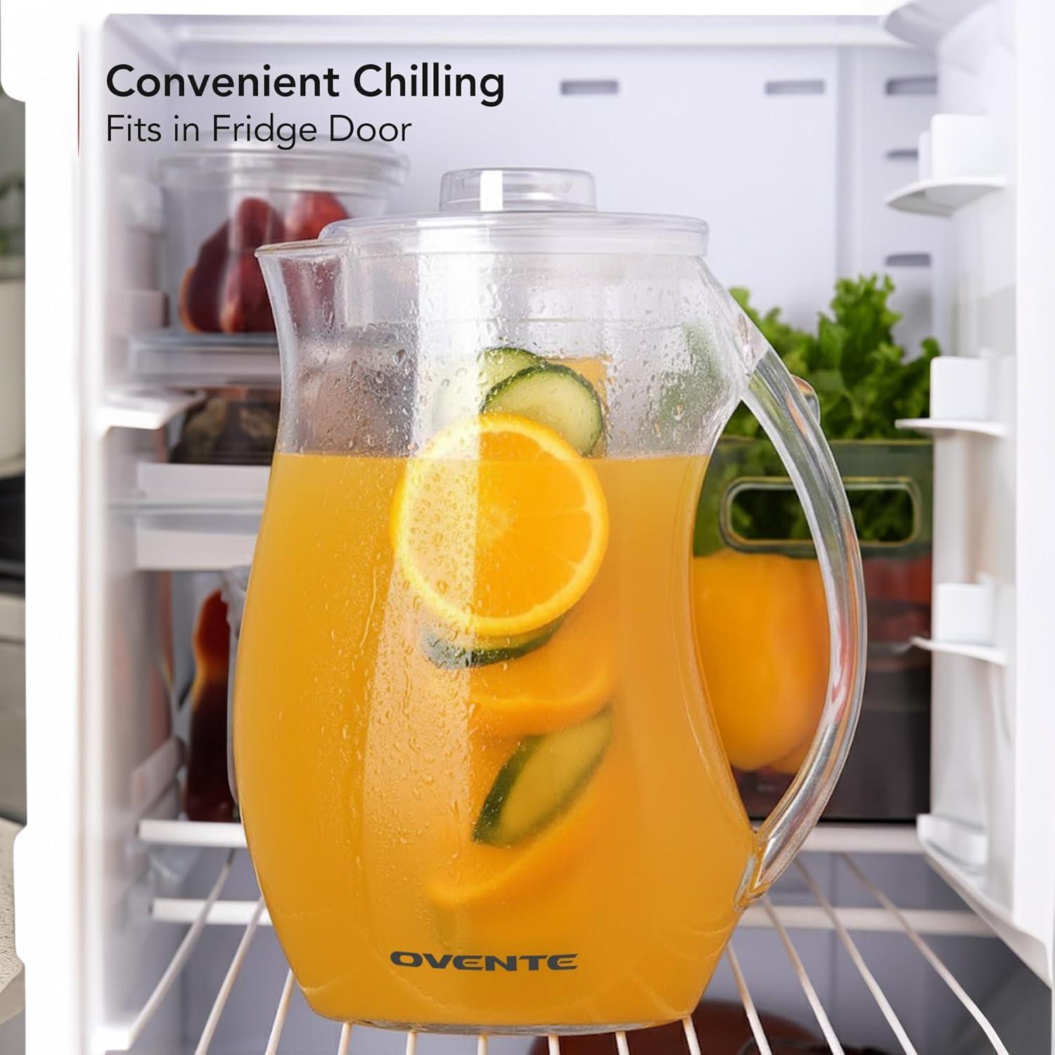 imageOVENTE Fruit Infusion Water Pitcher 25L85Oz with Removable Lid and Infuser Rod BPAFree Shatterproof Acrylic Beverage Jug for FlavorInfused Drinks Lemonade Juice and Iced Tea Clear PIA0852C