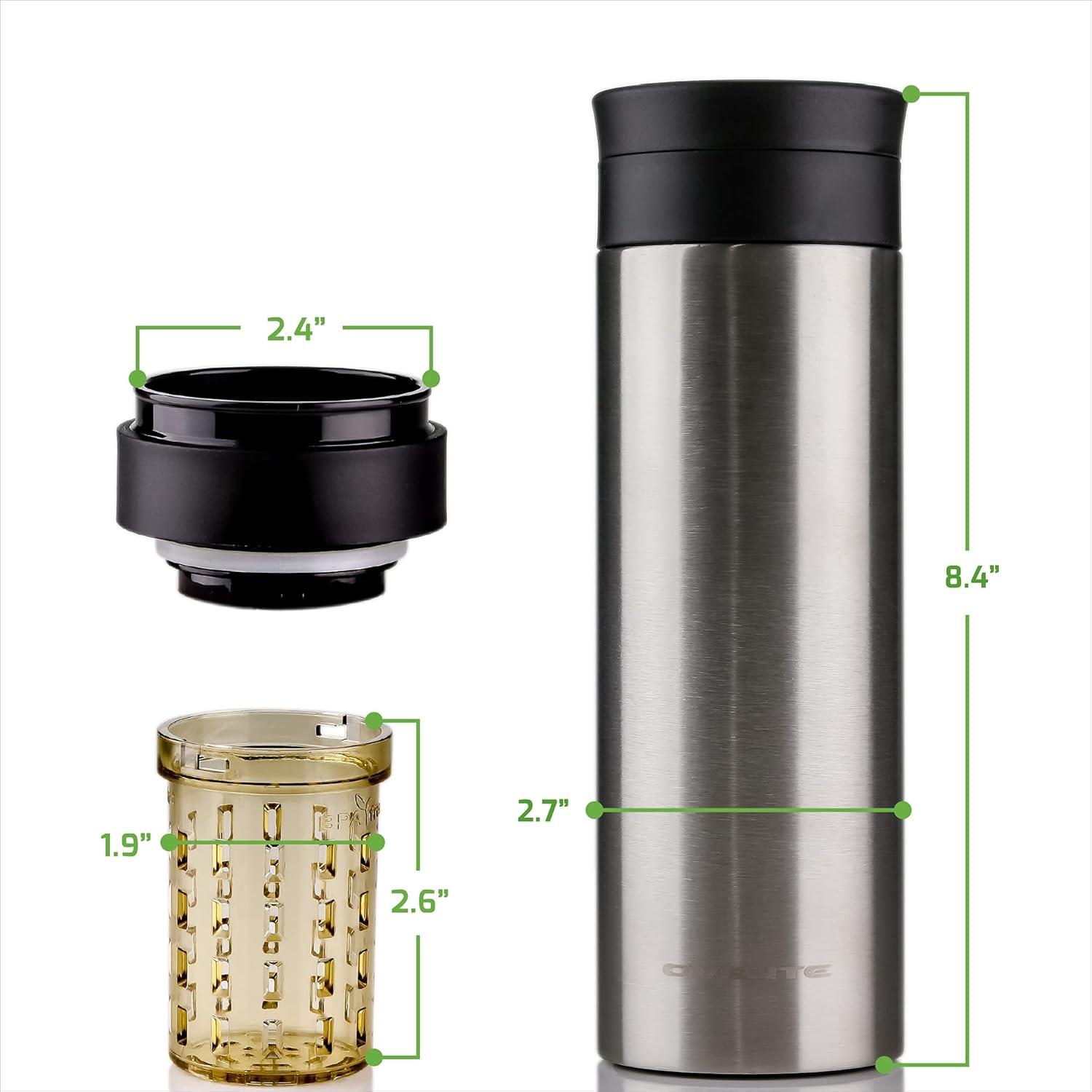 imageOVENTE Stainless Steel Vacuum Insulated Tumbler with Spill Resistant Lid and Fruit Infuser 16 Oz DoubleWall Water Bottle Leak Proof and Travel Friendly Mug for Hot and Cold Beverages Silver MSA16S