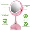 OVENTE 8” Tabletop Makeup Mirror with 1X/7X Magnification, 360° Swivel Design and Double-Sided Free-Standing Vanity Mirror Perfect for Dresser, Bedroom and Office Desk, Antique Bronze MNLAT80ABZ1X7X(Baby Pink)