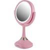 OVENTE 8” Tabletop Makeup Mirror with 1X/7X Magnification, 360° Swivel Design and Double-Sided Free-Standing Vanity Mirror Perfect for Dresser, Bedroom and Office Desk, Antique Bronze MNLAT80ABZ1X7X(Baby Pink)