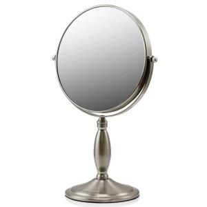 OVENTE 8” Tabletop Makeup Mirror with 1X/7X Magnification, 360° Swivel Design and Double-Sided Free-Standing Vanity Mirror Perfect for Dresser, Bedroom and Office Desk, Antique Bronze MNLAT80ABZ1X7X(Nickel Brushed)