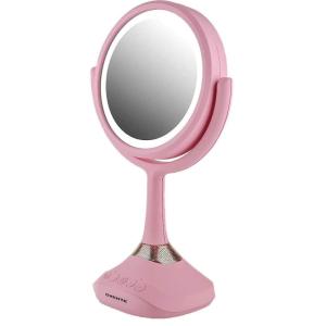 OVENTE 8” Tabletop Makeup Mirror with 1X/7X Magnification, 360° Swivel Design and Double-Sided Free-Standing Vanity Mirror Perfect for Dresser, Bedroom and Office Desk, Antique Bronze MNLAT80ABZ1X7X(Baby Pink)