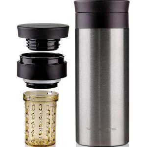 OVENTE Stainless Steel Vacuum Insulated Tumbler with Spill Resistant Lid and Fruit Infuser, 16 Oz Double-Wall Water Bottle, Leak Proof and Travel Friendly Mug for Hot and Cold Beverages, Silver MSA16S