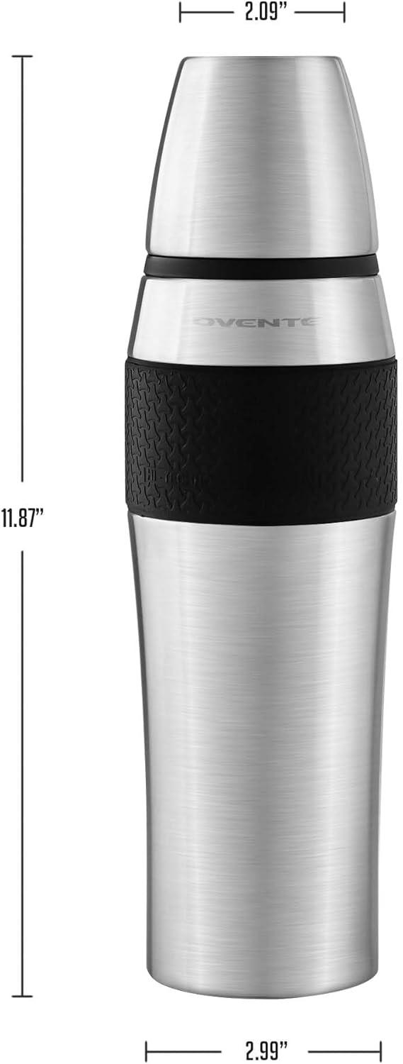 imageOvente Stainless Steel Double Walled Vacuum Insulated Mug 26 Ounce BPAFree Leak Free and Spill Proof with Removable Cup Portable Easy Travel and Clean Perfect for Hot or Cold Drinks Silver TSA26S