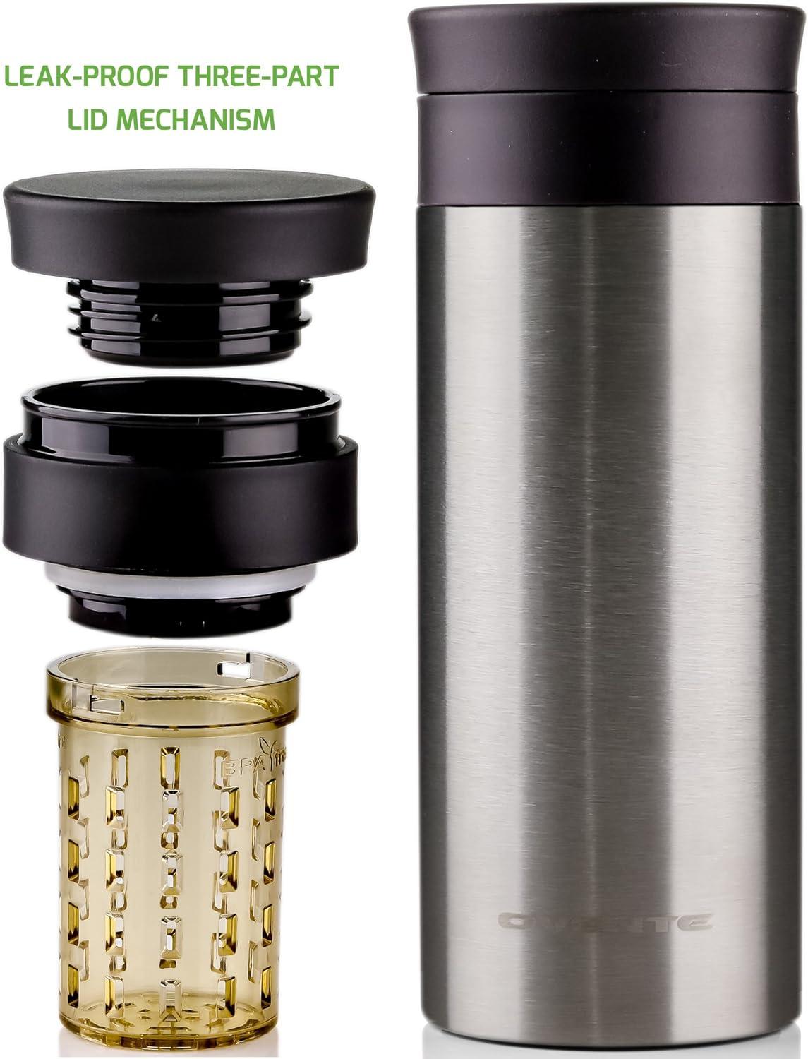 imageOvente Coffee Accessories Set with Vacuum Insulated 12 Ounce Travel Mug with Tea Infuser Electric Stainless Steel Handheld Milk Frother 25 Ounce Electric Grinder for Coffee Spices or Herbs