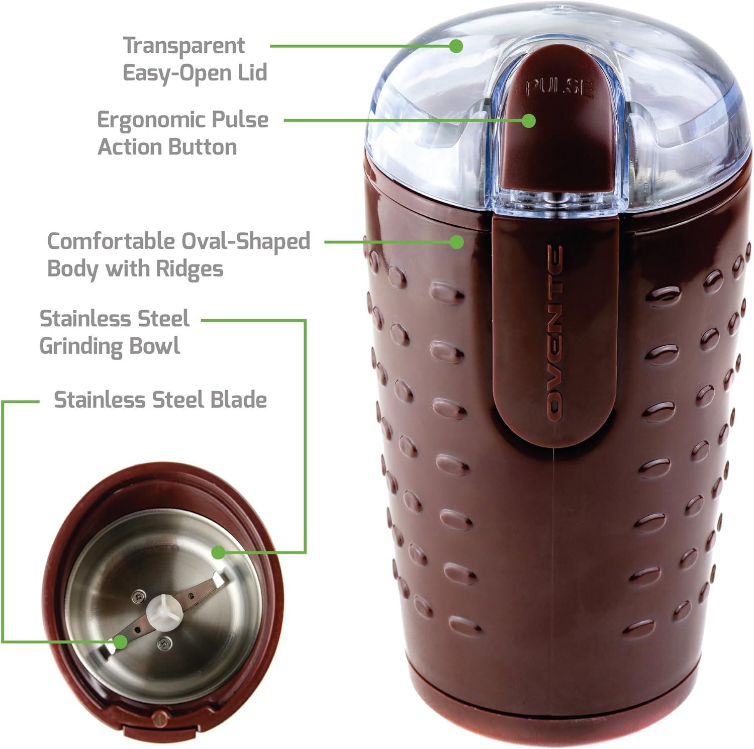 imageOvente Coffee Accessories Set with Vacuum Insulated 12 Ounce Travel Mug with Tea Infuser Electric Stainless Steel Handheld Milk Frother 25 Ounce Electric Grinder for Coffee Spices or Herbs