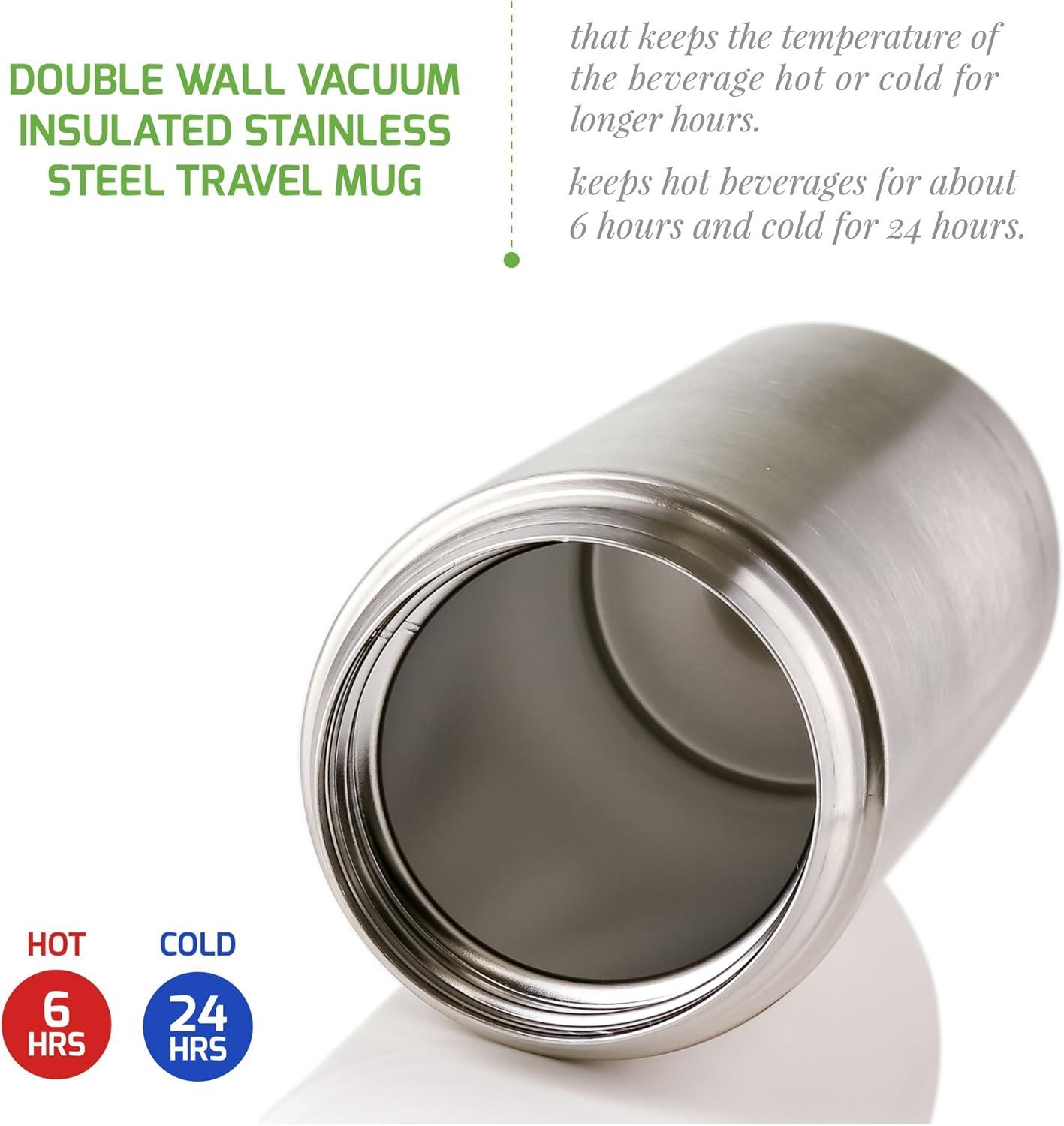 imageOvente Coffee Accessories Set with Vacuum Insulated 12 Ounce Travel Mug with Tea Infuser Electric Stainless Steel Handheld Milk Frother 25 Ounce Electric Grinder for Coffee Spices or Herbs