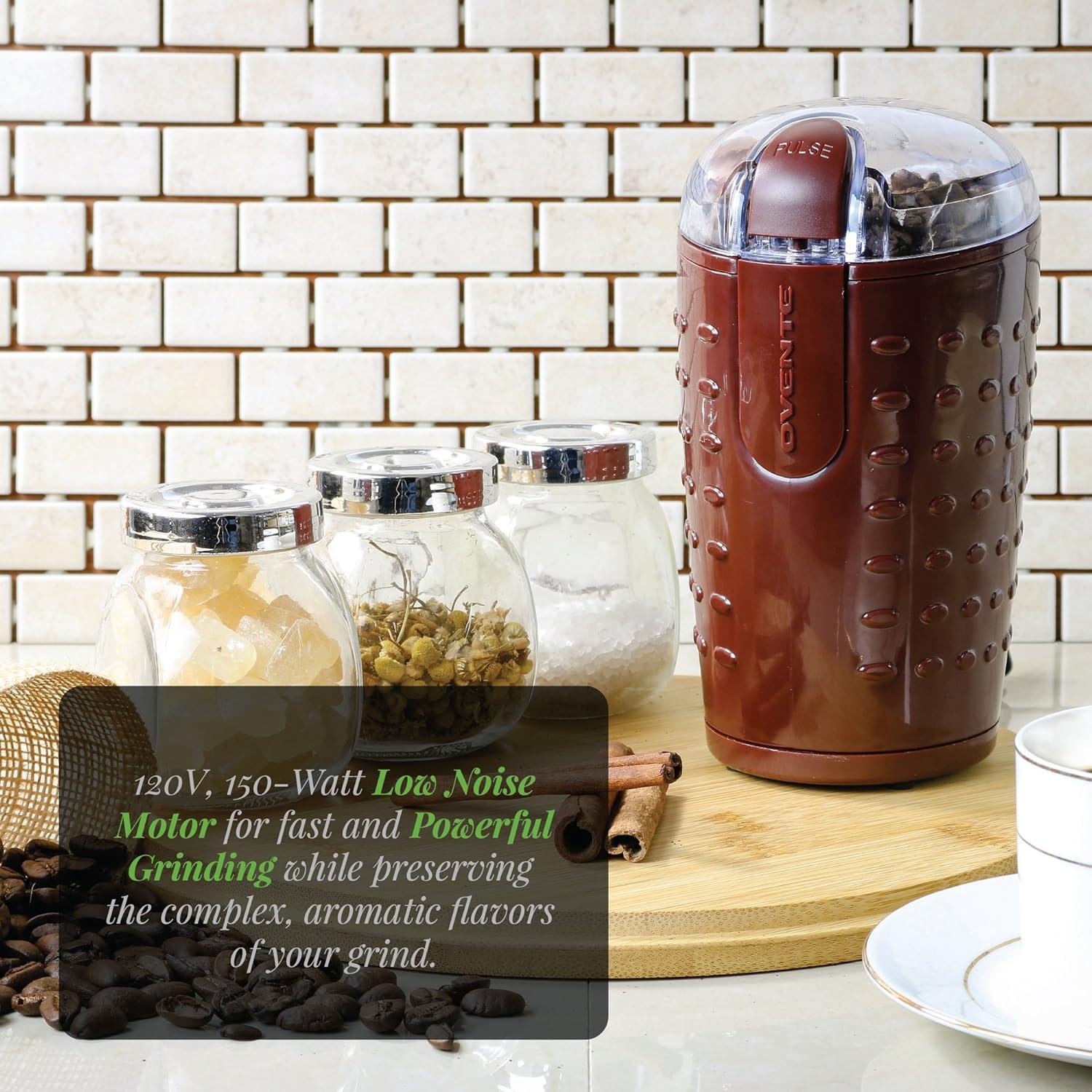imageOvente Coffee Accessories Set with Vacuum Insulated 12 Ounce Travel Mug with Tea Infuser Electric Stainless Steel Handheld Milk Frother 25 Ounce Electric Grinder for Coffee Spices or Herbs