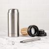 Ovente 2 in 1 Silver Bundle Set with Stainless Steel Handheld Milk Frother and Vacuum Insulated 12 Ounce Travel Mug with Tea Infuser, Compact and Portable Easy to Carry Perfect for the Coffee Lover