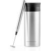 Ovente 2 in 1 Silver Bundle Set with Stainless Steel Handheld Milk Frother and Vacuum Insulated 12 Ounce Travel Mug with Tea Infuser, Compact and Portable Easy to Carry Perfect for the Coffee Lover