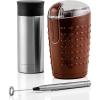 Ovente Coffee Accessories Set with Vacuum Insulated 12 Ounce Travel Mug with Tea Infuser + Electric Stainless Steel Handheld Milk Frother + 2.5 Ounce Electric Grinder for Coffee, Spices, or Herbs