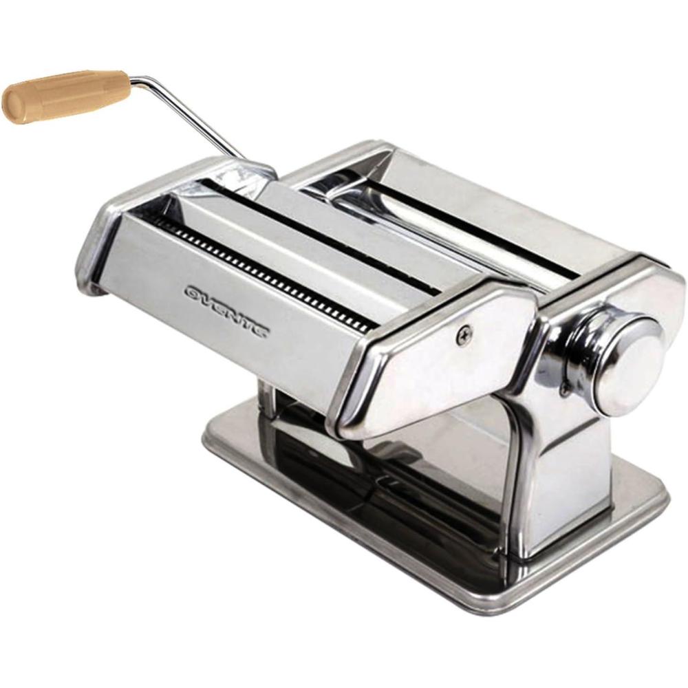 imageOVENTE Pasta Maker Machine with 7 Adjustable Thickness Settings Rollers and Cutter Classic Stainless Steel Manual Noodle Maker for Spaghetti Fettuccini Lasagna or Dumpling Skin Silver PA515SPolished Chrome