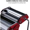 OVENTE Pasta Maker Machine with 7 Adjustable Thickness Settings, Rollers and Cutter, Classic Stainless Steel Manual Noodle Maker for Spaghetti, Fettuccini, Lasagna or Dumpling Skin, Silver PA515S(Metallic Red)