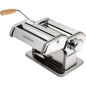 OVENTE Pasta Maker Machine with 7 Adjustable Thickness Settings, Rollers and Cutter, Classic Stainless Steel Manual Noodle Maker for Spaghetti, Fettuccini, Lasagna or Dumpling Skin, Silver PA515S(Polished Chrome)