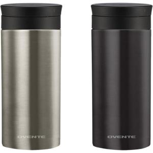 Ovente Stainless Steel Vacuum Insulated Coffee Water Mug, 12oz Portable Double Wall Handheld Tumbler with Tea Infuser, BPA-Free Spill Proof Travel Friendly for Hot Cold Beverage, MSA12SG (2 Pack)