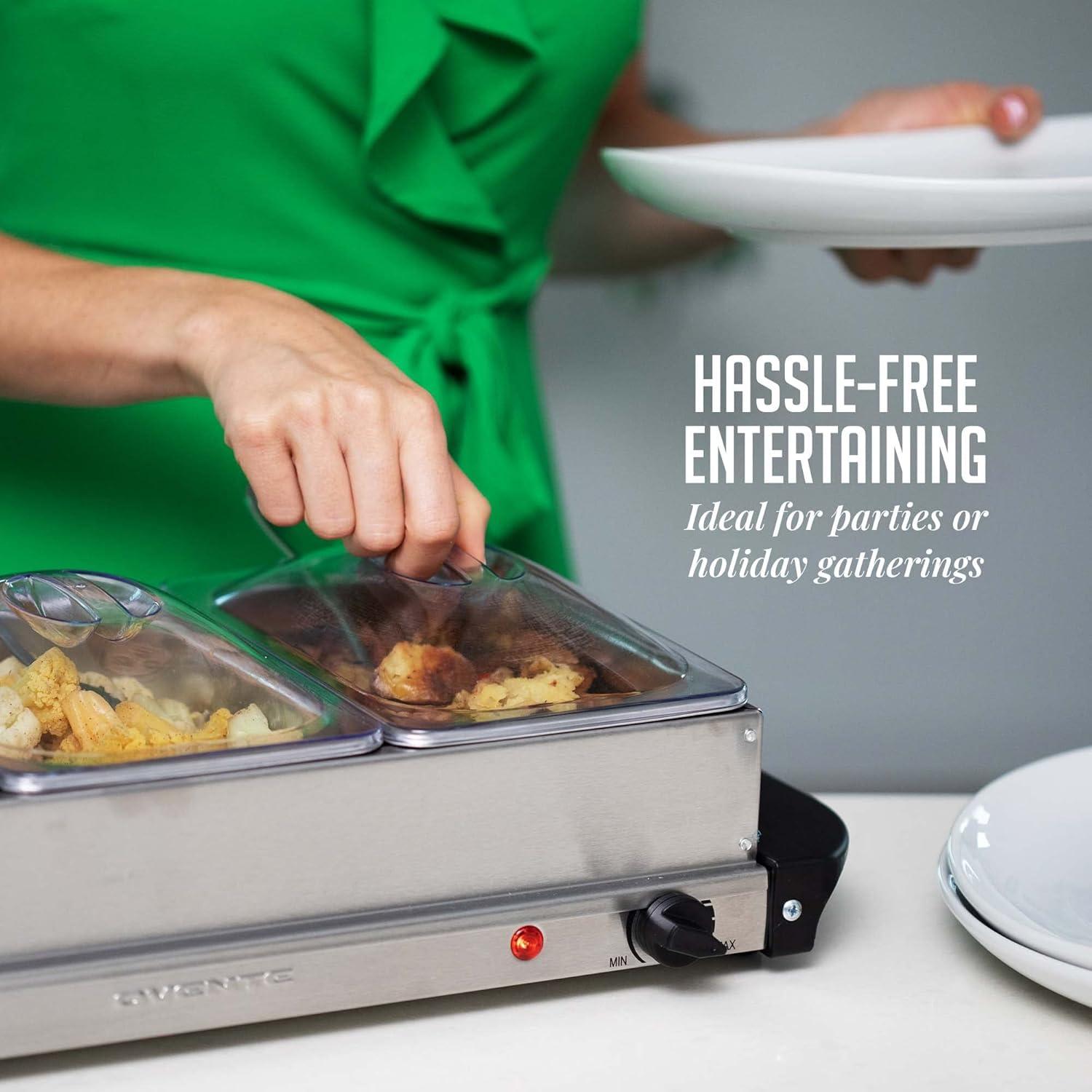 imageOVENTE Electric Buffet Server amp Food Warmer with Two 15 Qt Stainless Steel Chafing Dishes Adjustable Temperature Control Warming Tray for Parties Dinners amp Events Silver FW152S3 Chafing Pan Silver