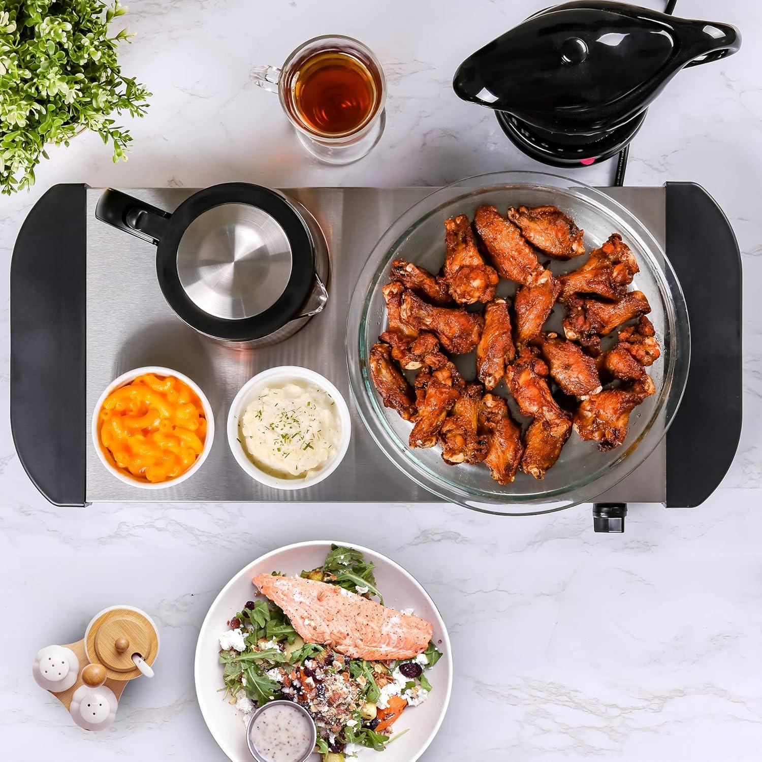 imageOVENTE Electric Buffet Server amp Food Warmer with Two 15 Qt Stainless Steel Chafing Dishes Adjustable Temperature Control Warming Tray for Parties Dinners amp Events Silver FW152SWarming Tray Silver