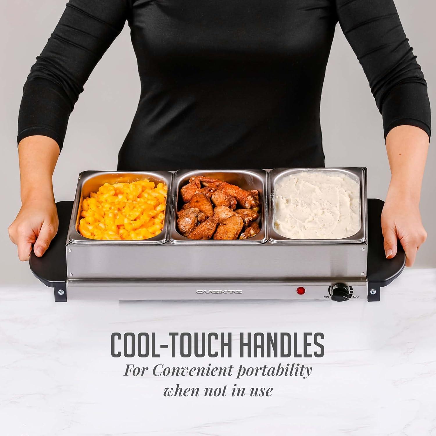 imageOVENTE Electric Buffet Server amp Food Warmer with Two 15 Qt Stainless Steel Chafing Dishes Adjustable Temperature Control Warming Tray for Parties Dinners amp Events Silver FW152S3 Chafing Pan Silver