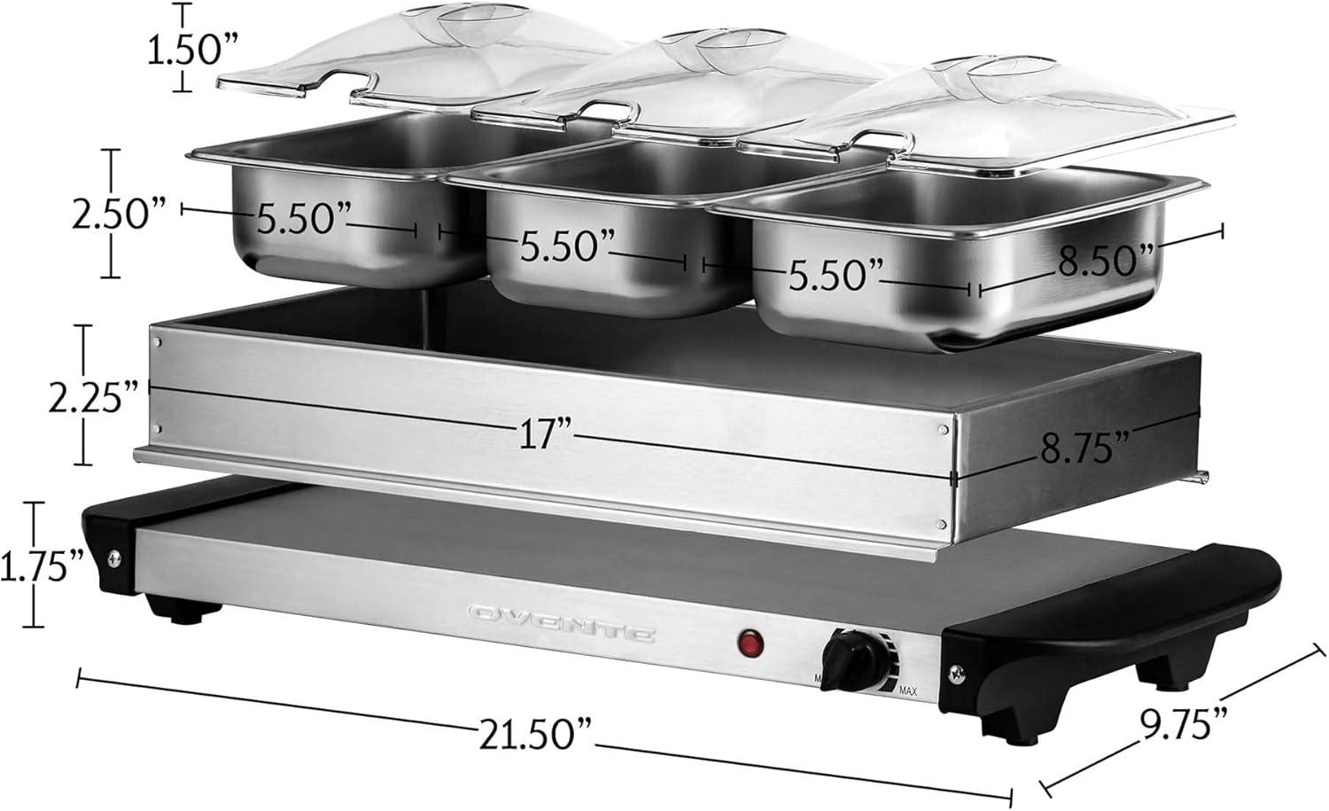 imageOVENTE Electric Buffet Server amp Food Warmer with Two 15 Qt Stainless Steel Chafing Dishes Adjustable Temperature Control Warming Tray for Parties Dinners amp Events Silver FW152S3 Chafing Pan Silver