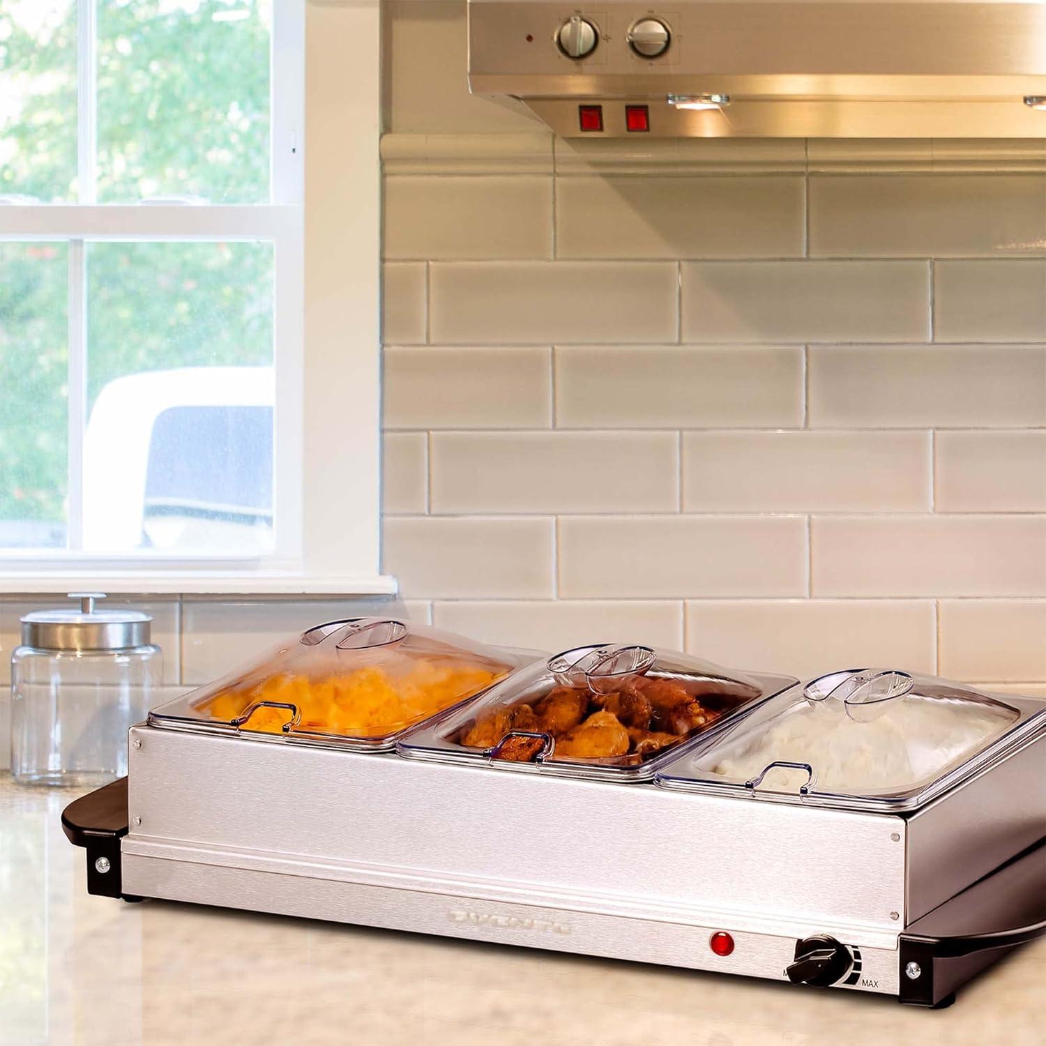 imageOVENTE Electric Buffet Server amp Food Warmer with Two 15 Qt Stainless Steel Chafing Dishes Adjustable Temperature Control Warming Tray for Parties Dinners amp Events Silver FW152S3 Chafing Pan Silver