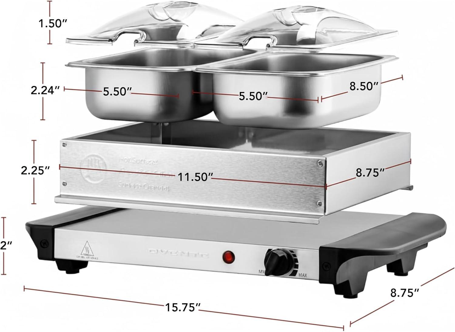 imageOVENTE Electric Buffet Server amp Food Warmer with Two 15 Qt Stainless Steel Chafing Dishes Adjustable Temperature Control Warming Tray for Parties Dinners amp Events Silver FW152S2 Chafing Pan Silver