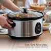 OVENTE Electric Slow Cooker with 3 Cooking Settings, Non-Stick and Dishwasher Safe Stoneware, Stainless Steel Body, Glass Lid, 3.7 Qt Oval Pot for Entrees, Soups, Sauces, Stews & Dips, Silver SLO35ABR(SLO35ABR)