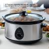 OVENTE Electric Slow Cooker with 3 Cooking Settings, Non-Stick and Dishwasher Safe Stoneware, Stainless Steel Body, Glass Lid, 3.7 Qt Oval Pot for Entrees, Soups, Sauces, Stews & Dips, Silver SLO35ABR(SLO35ABR)
