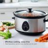 OVENTE Electric Slow Cooker with 3 Cooking Settings, Non-Stick and Dishwasher Safe Stoneware, Stainless Steel Body, Glass Lid, 3.7 Qt Oval Pot for Entrees, Soups, Sauces, Stews & Dips, Silver SLO35ABR(SLO35ABR)