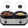 OVENTE Electric Slow Cooker with 3 Cooking Settings, Non-Stick and Dishwasher Safe Stoneware, Stainless Steel Body, Glass Lid, 3.7 Qt Oval Pot for Entrees, Soups, Sauces, Stews & Dips, Silver SLO35ABR(SLO215BR)