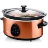 OVENTE Electric Slow Cooker with 3 Cooking Settings, Non-Stick and Dishwasher Safe Stoneware, Stainless Steel Body, Glass Lid, 3.7 Qt Oval Pot for Entrees, Soups, Sauces, Stews & Dips, Silver SLO35ABR(SLO35ACO)