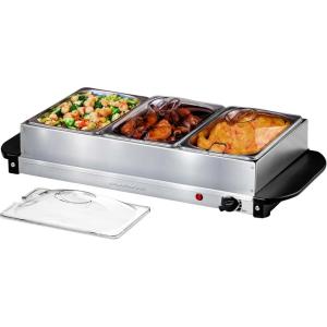 OVENTE Electric Buffet Server & Food Warmer with Two 1.5 Qt Stainless Steel Chafing Dishes, Adjustable Temperature Control – Warming Tray for Parties, Dinners & Events, Silver FW152S(3 Chafing Pan – Silver)