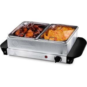 OVENTE Electric Buffet Server & Food Warmer with Two 1.5 Qt Stainless Steel Chafing Dishes, Adjustable Temperature Control – Warming Tray for Parties, Dinners & Events, Silver FW152S(2 Chafing Pan – Silver)