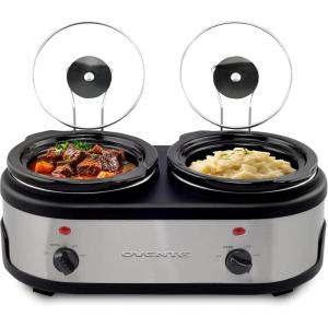 OVENTE Electric Slow Cooker with 3 Cooking Settings, Non-Stick and Dishwasher Safe Stoneware, Stainless Steel Body, Glass Lid, 3.7 Qt Oval Pot for Entrees, Soups, Sauces, Stews & Dips, Silver SLO35ABR(SLO215BR)
